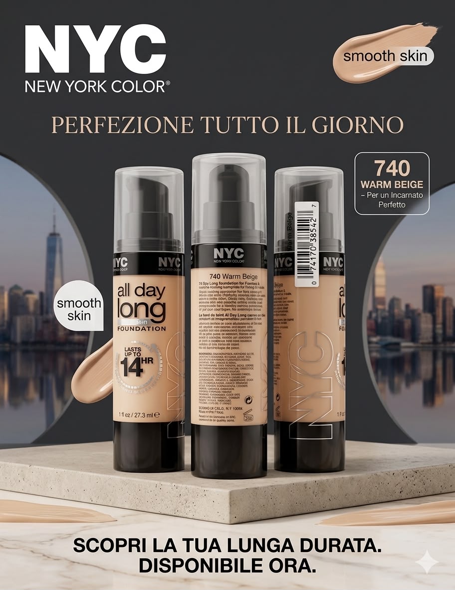 NYC New York Color – All Day Long Foundation 740 Warm Beige